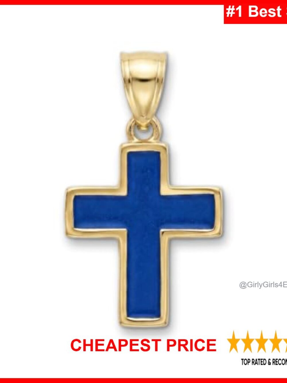14K Double Bonded Gold Enamel Cross Pendant 1" Hand-Painted